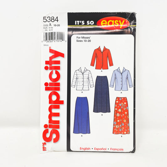 Simplicity 5384 Sewing Pattern - Top/Skirt (10-20)