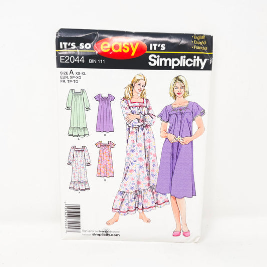 Simplicity Women's Nightgown Sewing Pattern E2044 (XS-XL)