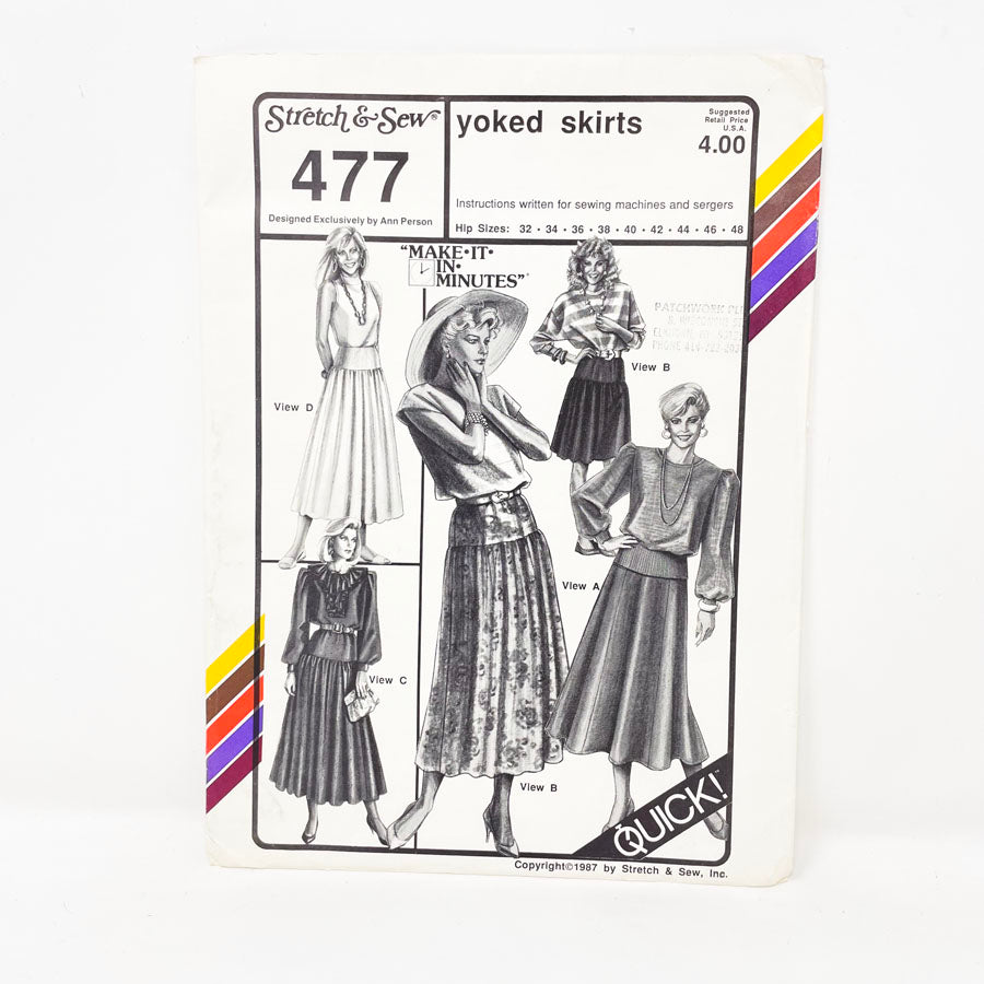 Yoked Skirts - Stretch & Sew Sewing Pattern 477 (1987)