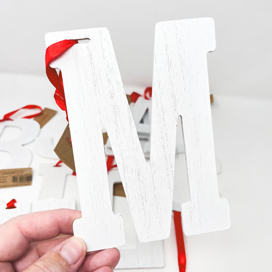 White Wood Holiday Letter Ornaments