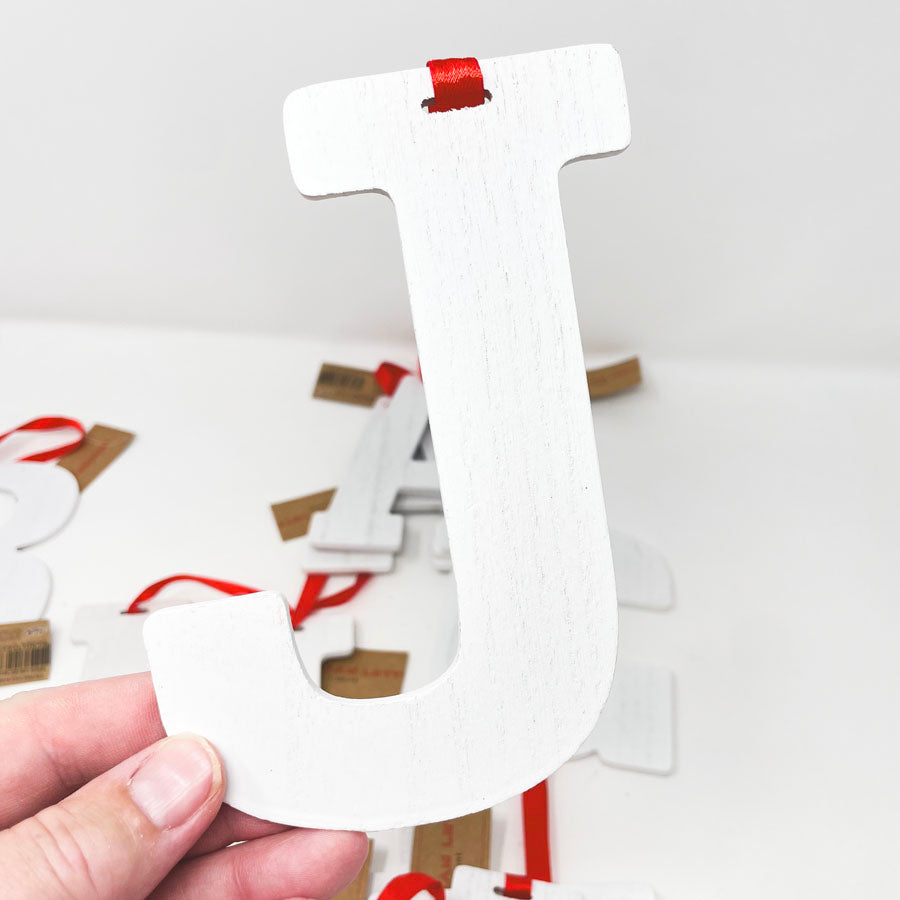 White Wood Holiday Letter Ornaments