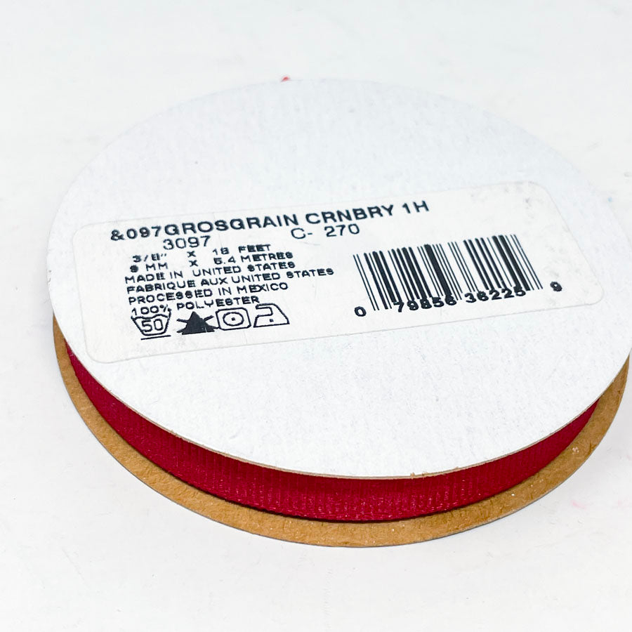 Offray Grosgrain 3/8" Ribbon - Cranberry