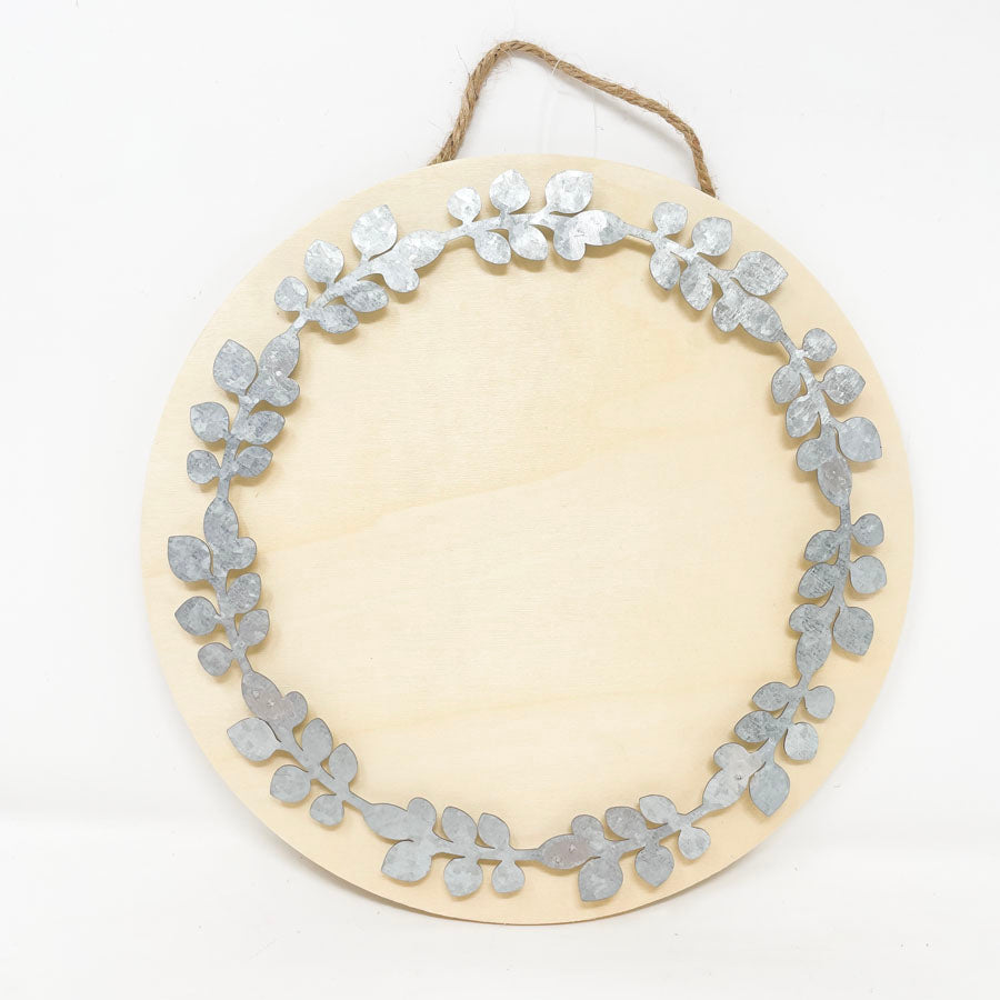 Unfinished Wood Metal Wreath Plaque