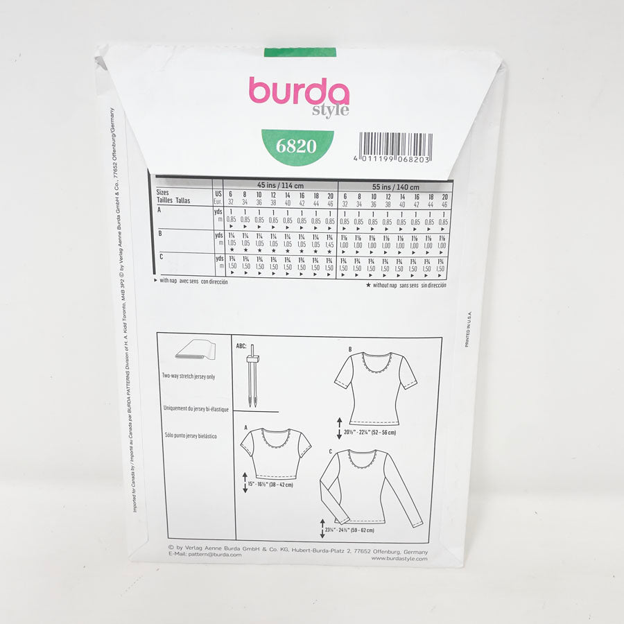 6820 T-Shirt Pattern (6-20) - Burda - 2015