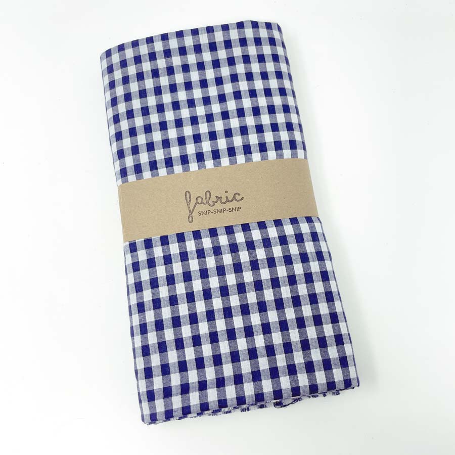 Navy Gingham Lightweight Woven Cotton Fabric