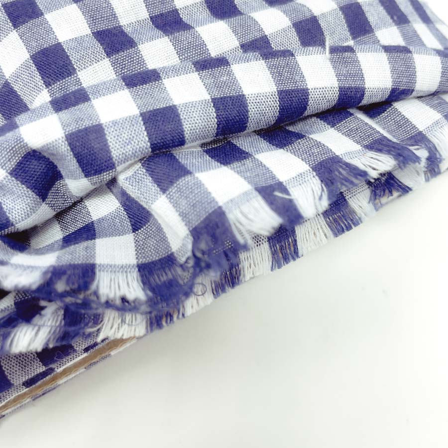 Navy Gingham Lightweight Woven Cotton Fabric