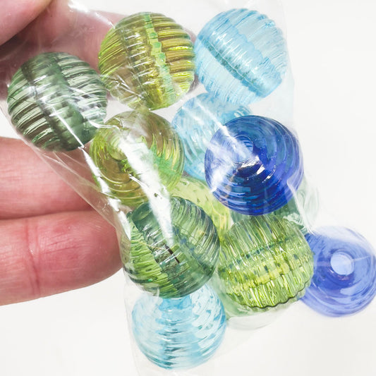 Green and Blue Textured Glass Beads