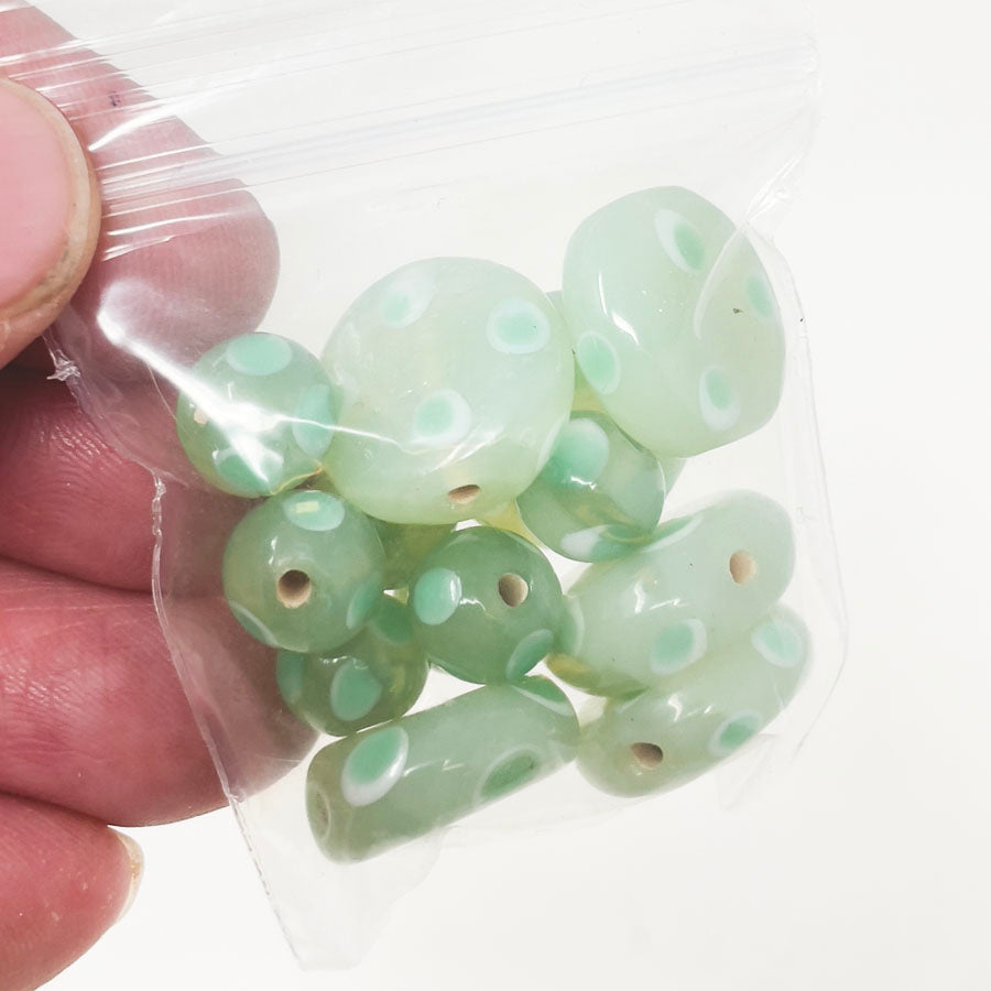 Green Spotted Glass Beads