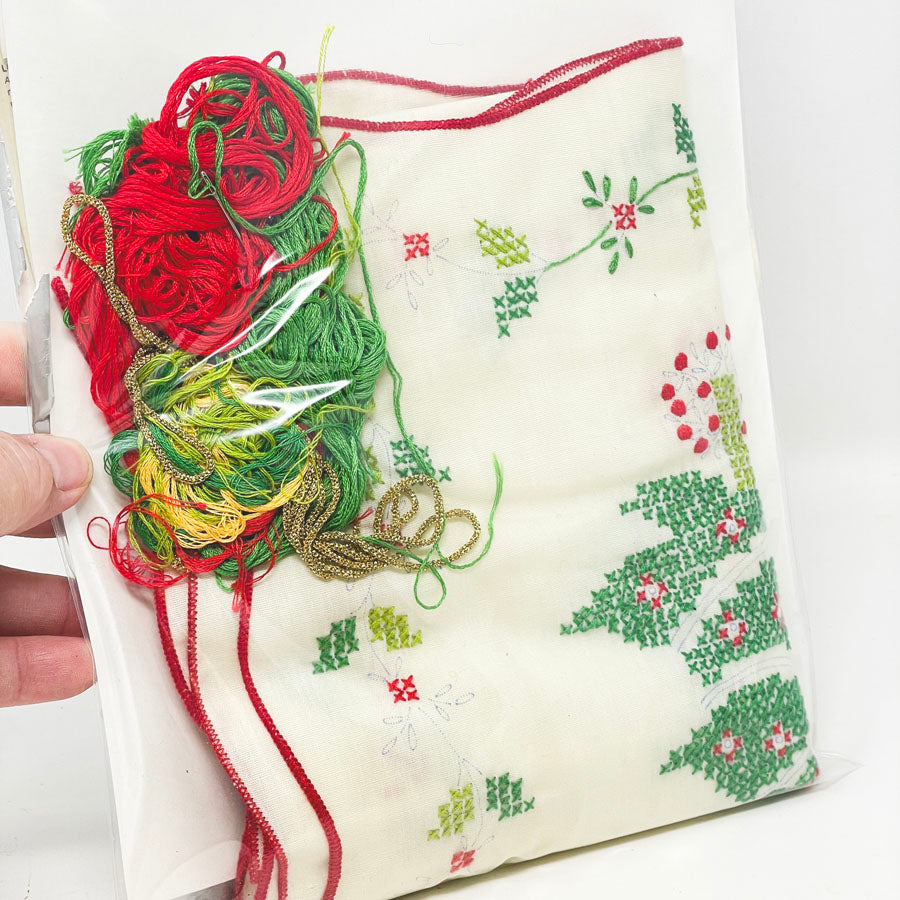 Christmas Greenery Cross Stitch Table Runner Kit by Paragon Needlecraft (Partially Finished)