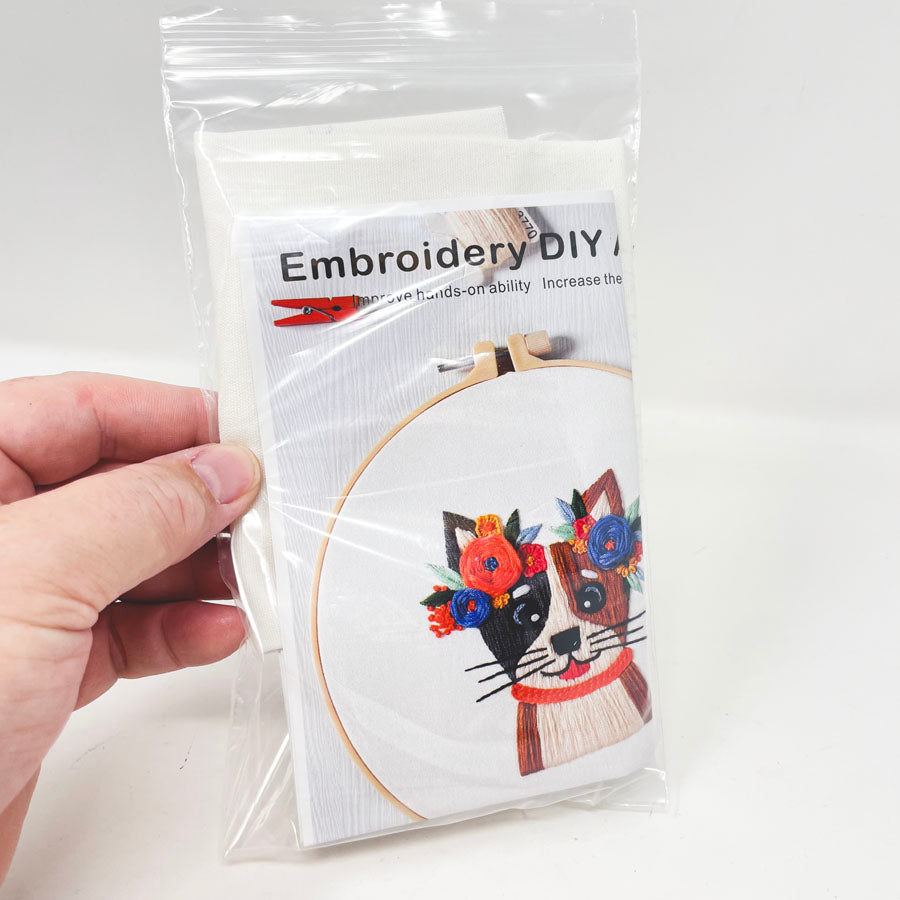 Floral Cat Embroidery Kit