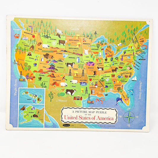 Vintage 1968 Whitman A Picture Map Puzzle of the United States of America #4519