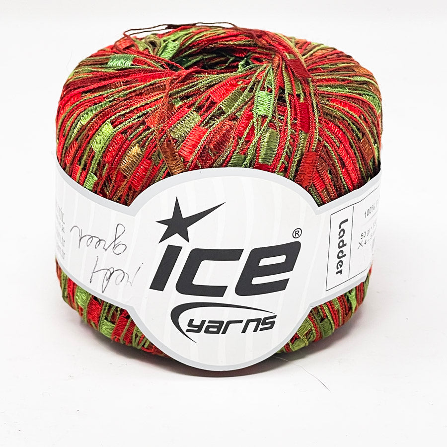 Ice Green & Red Ladder Ribbon Yarn