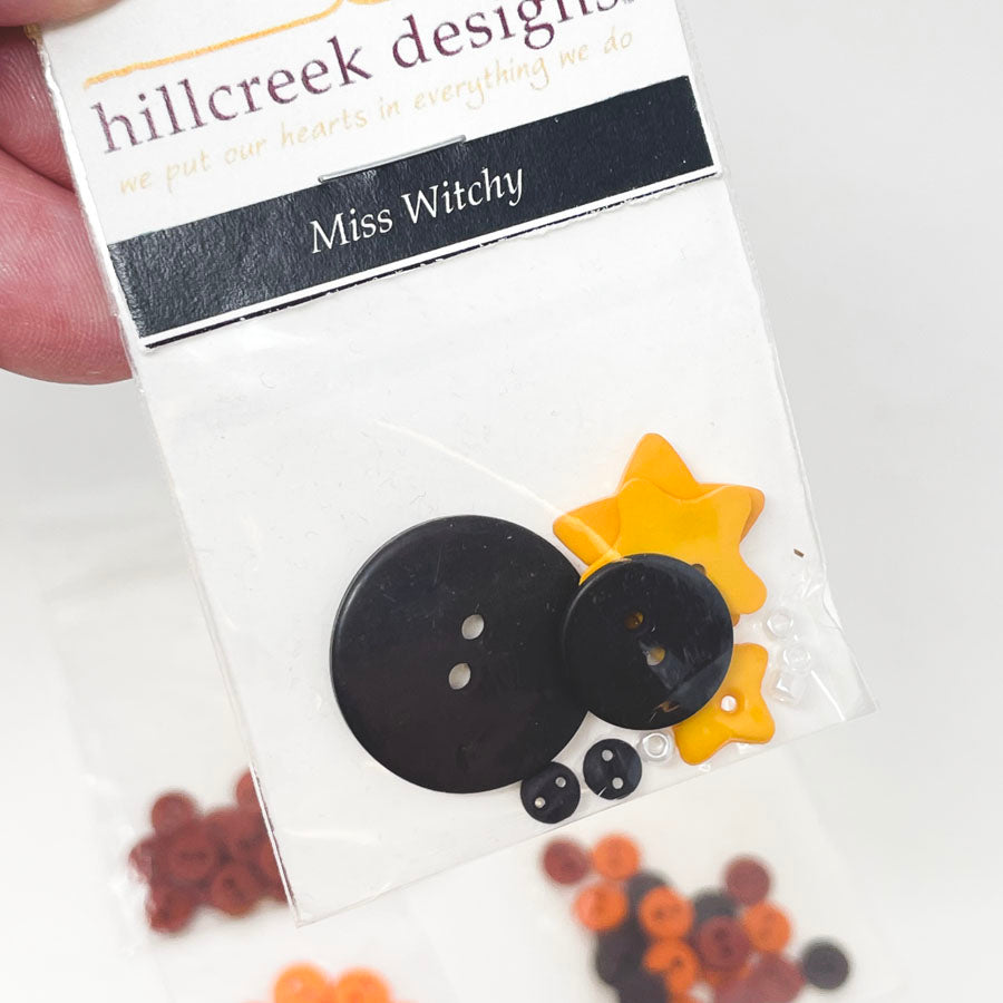 Hillcreek Designs Button Pack - Miss Witchy/Spooky Cat