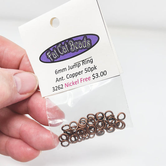 Fat Cat Beads - 6 mm Antique Copper Jump Rings