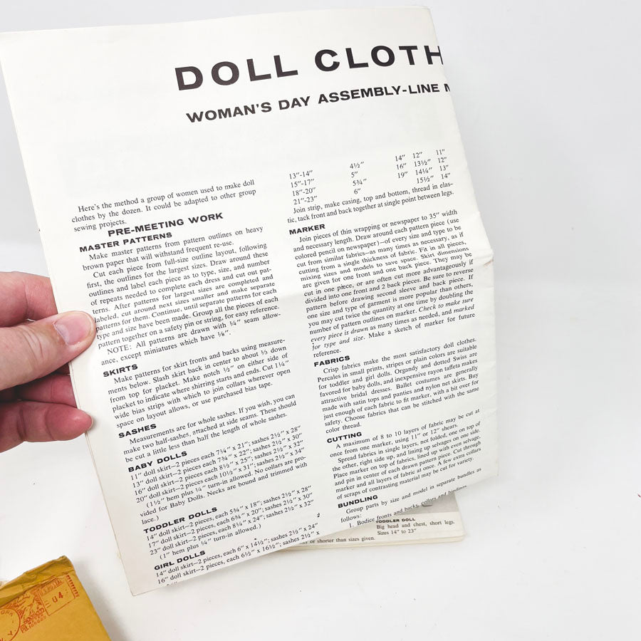 Vintage Woman's Day Mail Order Doll Clothes Patterns