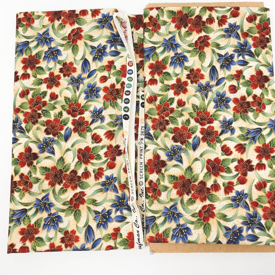 1 yd - Blue & Red Flowers by Robert Kauffman Fabrics