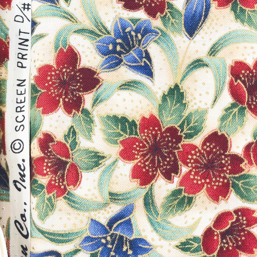 1 yd - Blue & Red Flowers by Robert Kauffman Fabrics