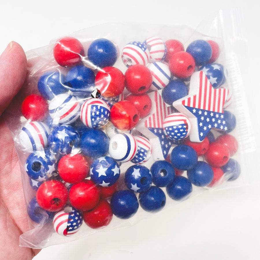 Red/White/Blue Wood Beads