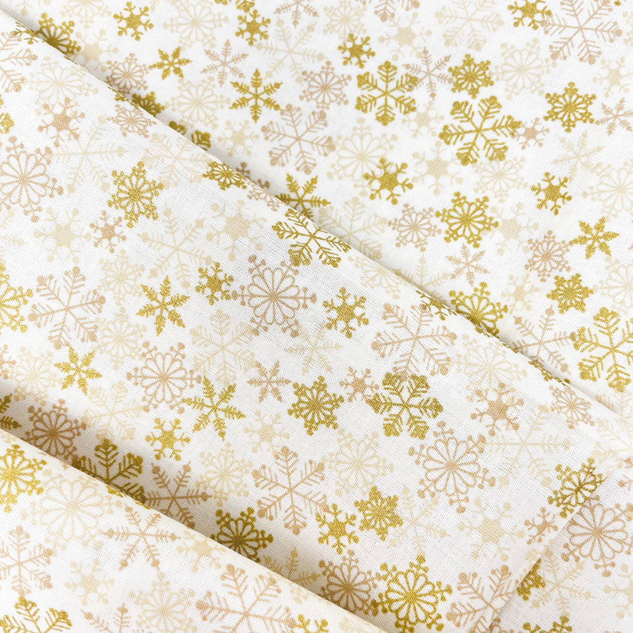 1.5 yds - Gold Snowflakes Quilting Cotton Fabric