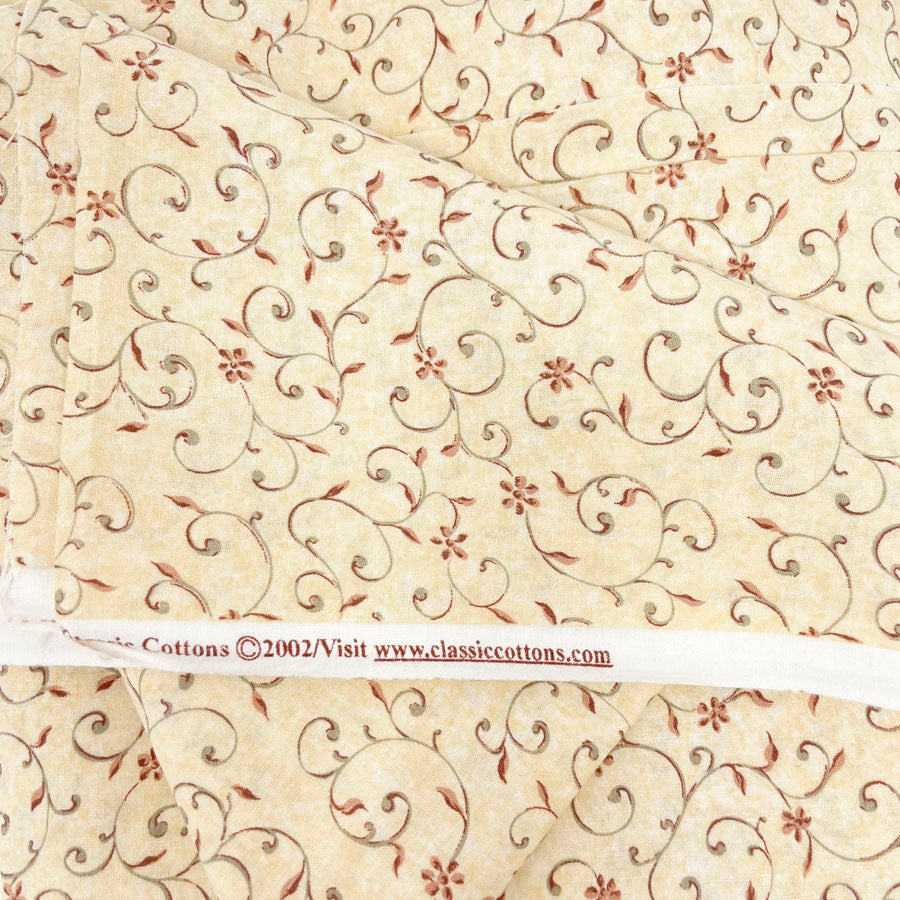 2 yd - Cream with Vine Cotton Fabric