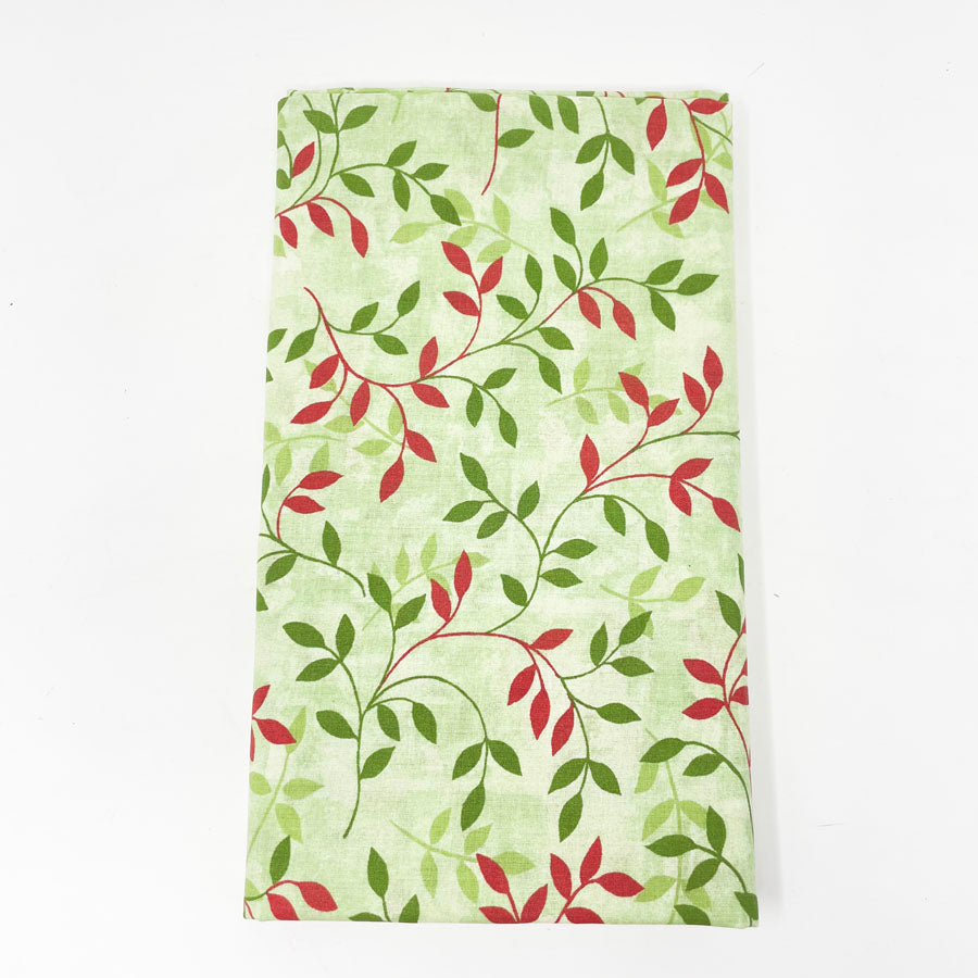 1 yd - Green and Red Vine Cotton Fabric