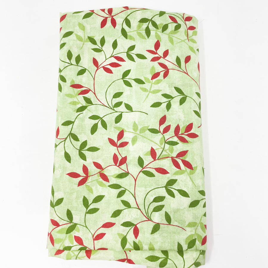 1 yd - Green and Red Vine Cotton Fabric