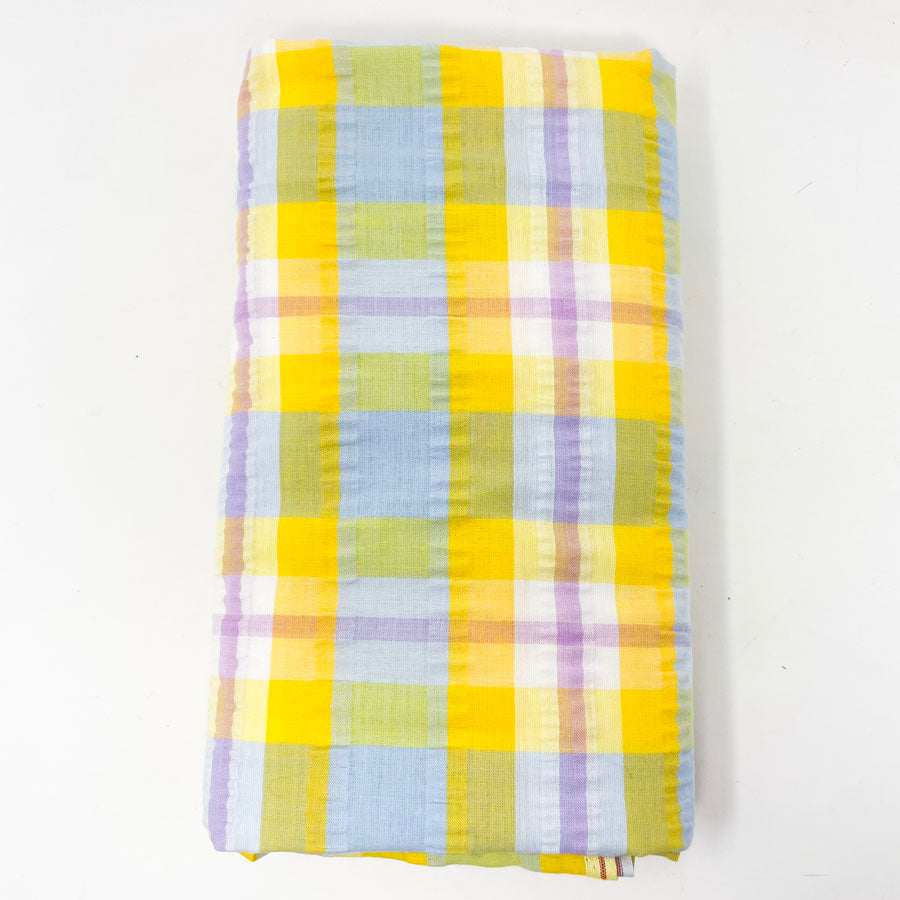 2.5 yds - Yellow and Blue Plaid Seersucker Fabric