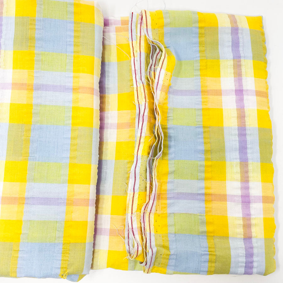 2.5 yds - Yellow and Blue Plaid Seersucker Fabric