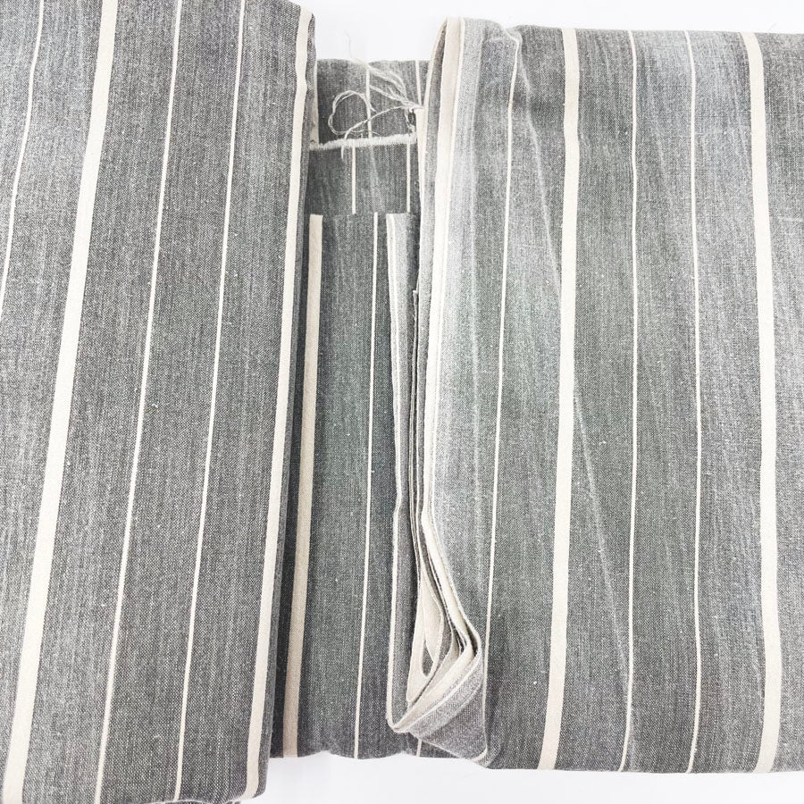 4 yds - Charcoal and Ecru Striped Fabric