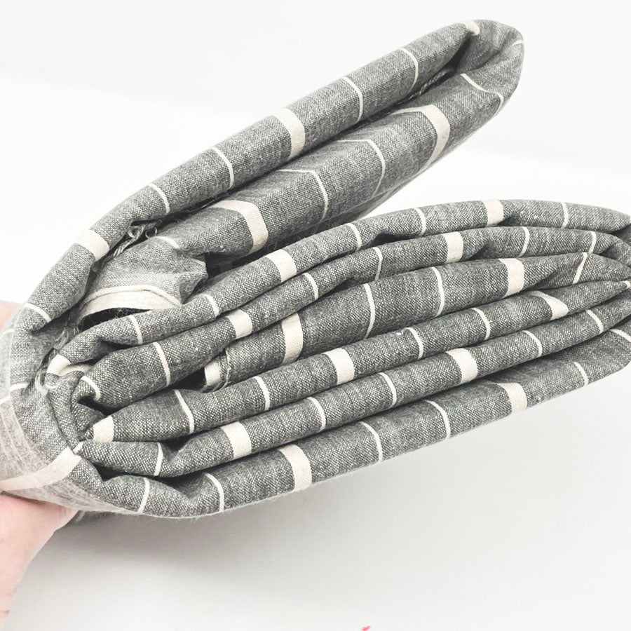 4 yds - Charcoal and Ecru Striped Fabric