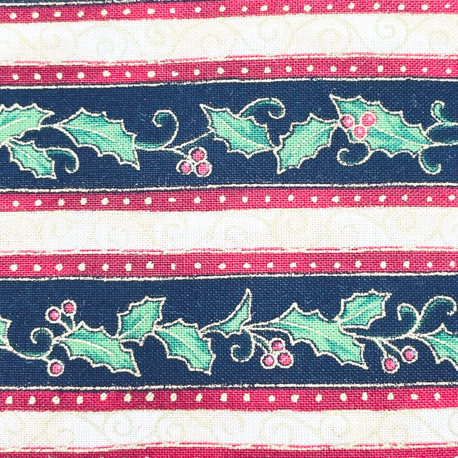 2 yds - Dark Holly Rows Cotton Fabric