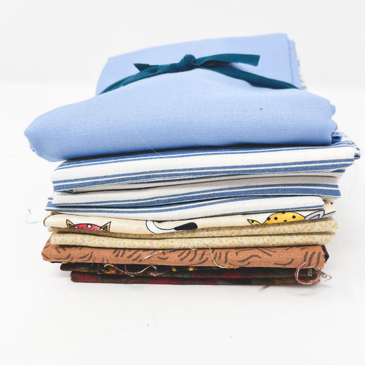 Tan & Blue Fabric Bundle - Asst. Sizes