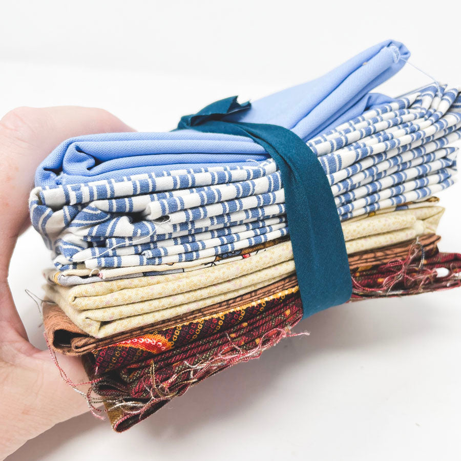 Tan & Blue Fabric Bundle - Asst. Sizes