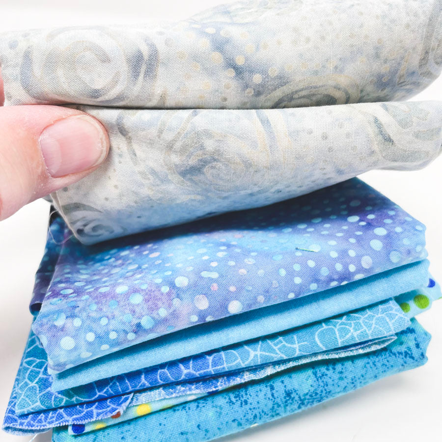 Batik and Bright Blues Fabric Bundle - Asst. Sizes