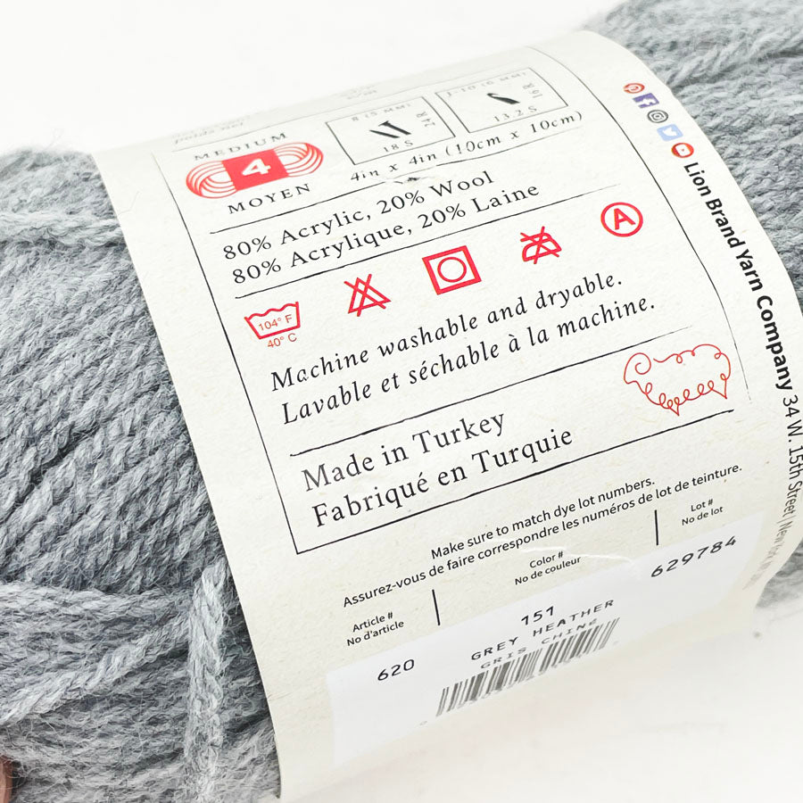 Lion Brand Wool Ease Yarn - Grey Heather