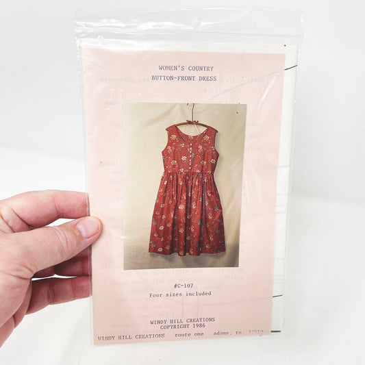 Country Button Front Dress 1980s Pattern