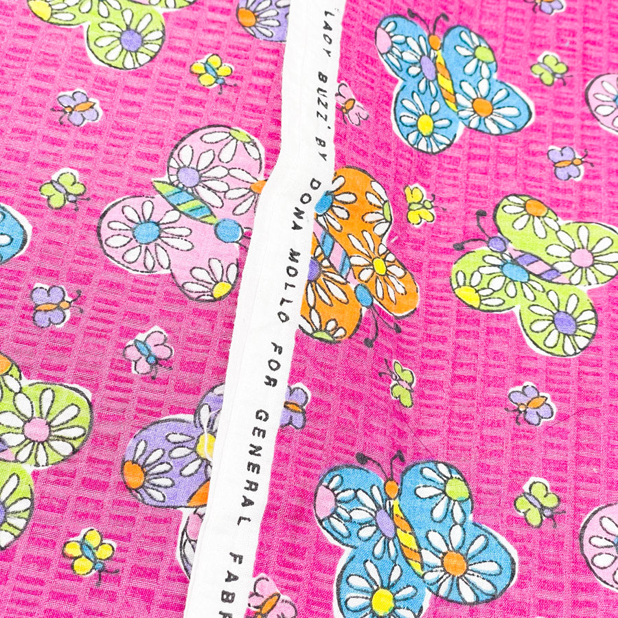 Seersucker Pink Floral Cotton Fabric - 1 yd