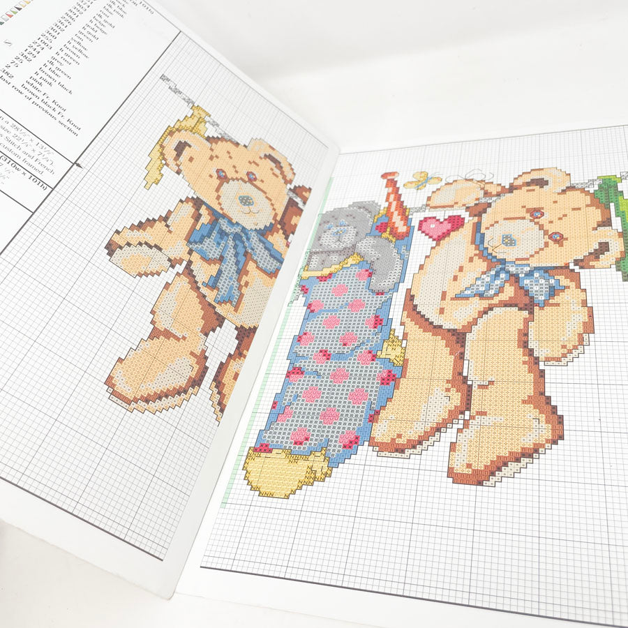 Teddies On The Line Counted Cross Stitch Pattern