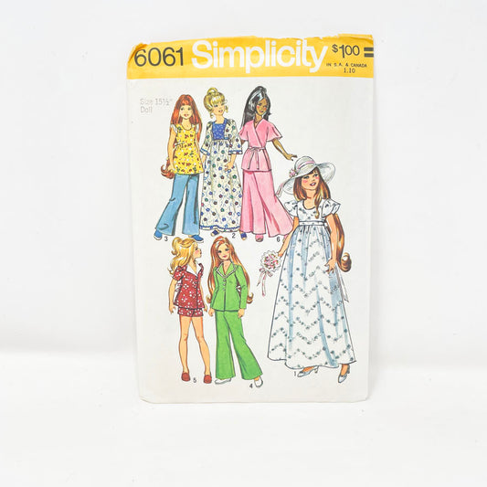 Vintage Simplicity 6061 Sewing Pattern - 15.5" Doll Clothes