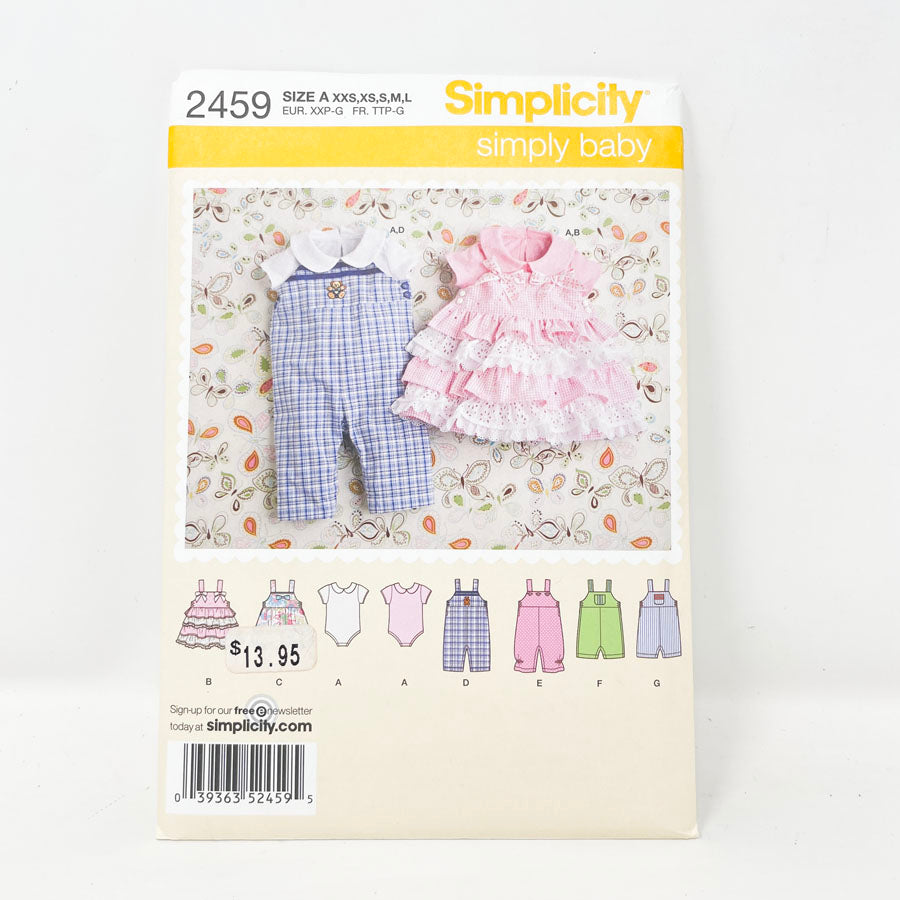 Simplicity 2459 Sewing Pattern - Baby Rompers (XXS-L)