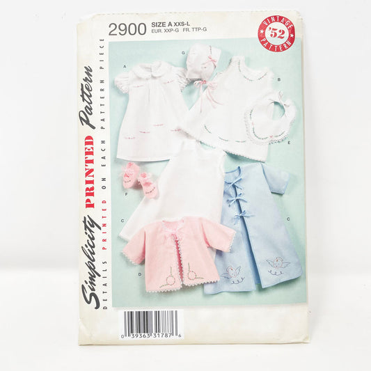 Simplicity 2900 Sewing Pattern - Baby Layette (XXS-L)