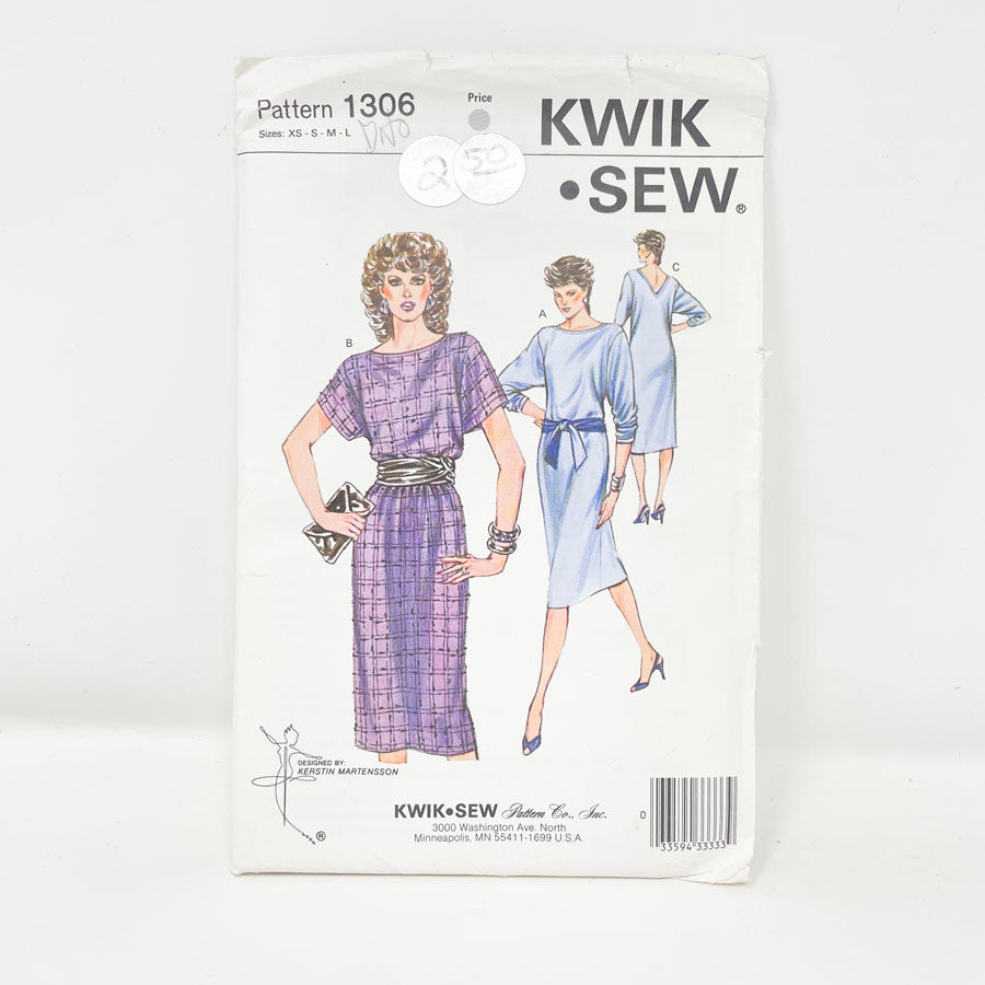 Kwik Sew 1306 1980s Sewing Pattern - Dress (XS-L)