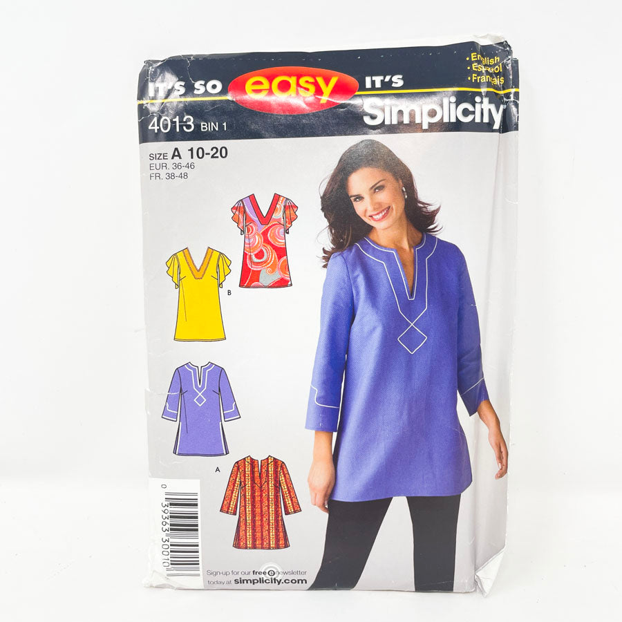 Simplicity 4013 Sewing Pattern - Tunic (10-20)