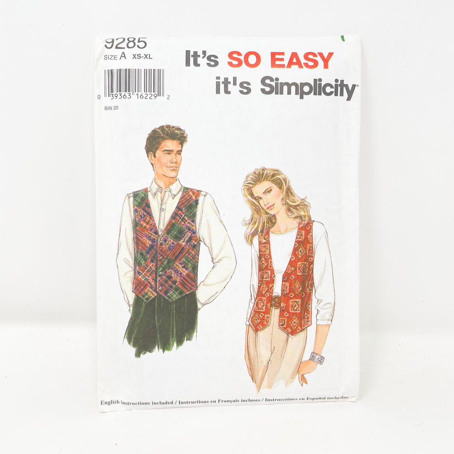 Simplicity 9285 Sewing Pattern - Vest (XS-XL)