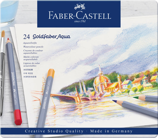 NEW // Faber-Castell Goldfaber Aqua Watercolor Pencils, Tin of 24